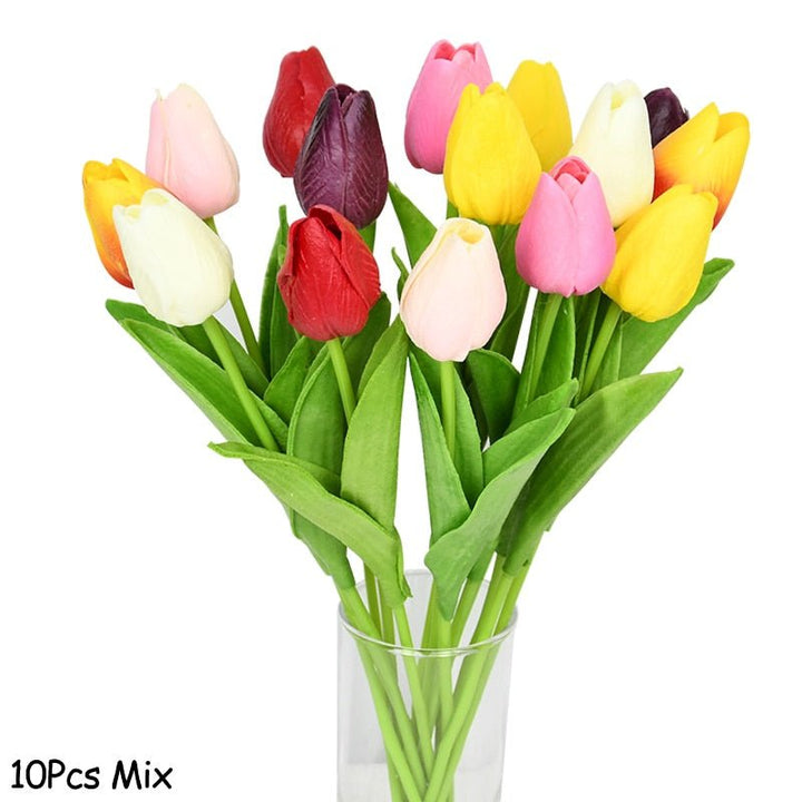 10pcs Tulip Artificial Flower for Home Decor, perfect as flower stem.