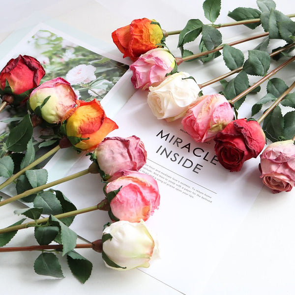 10pcs Vintage Artificial Roses with Burnt Edges, perfect as artificial flower.