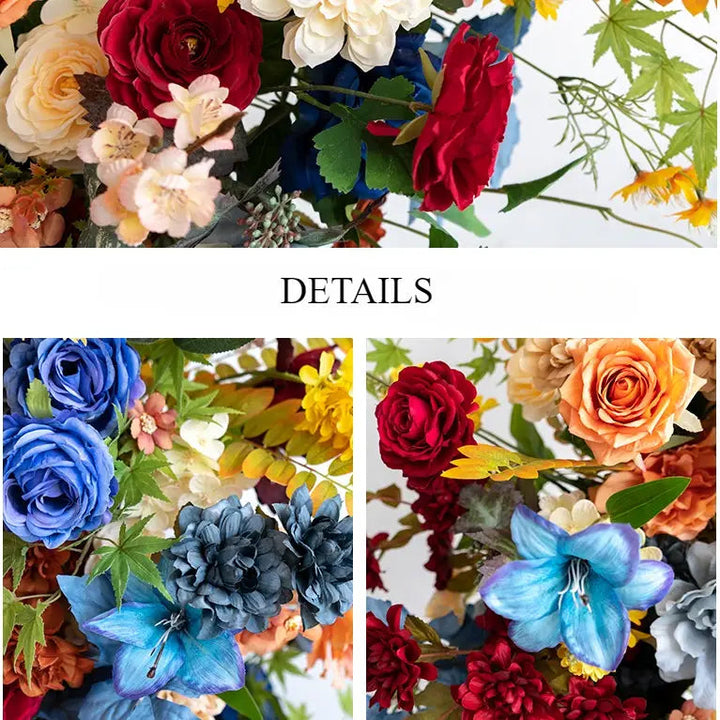 Flower Arch Orange Blue Set Artificial Florals Backdrop for Wedding Proposal Party Decor