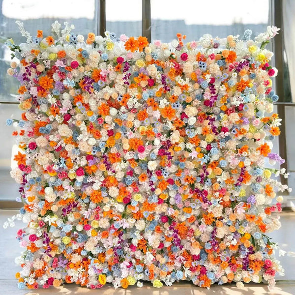 Vibrant Multi-Colored Floral Wall Backdrop featuring a colorful range of blooms for events