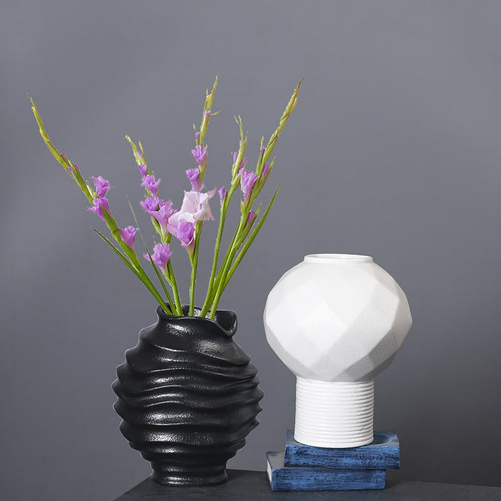 Modern black and white polyhedron vase for stylish interiors