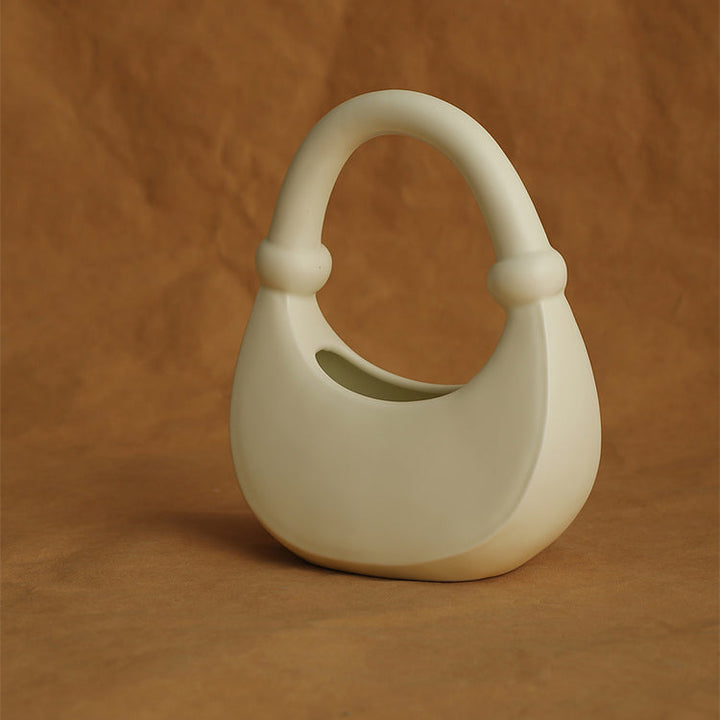 Minimalist Cream Handbag Ceramic Vase