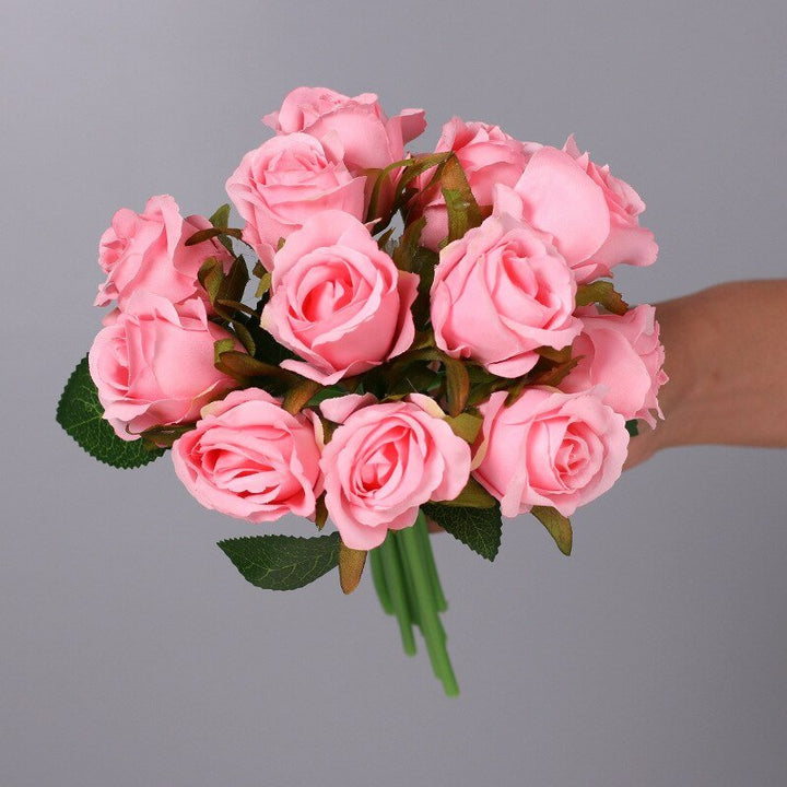 12pcs Artificial Silk Roses Flower Bouquet, perfect as faux flowers.