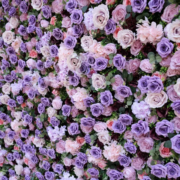 Elegant purple rose flower wall backdrop perfect for parties and weddings.