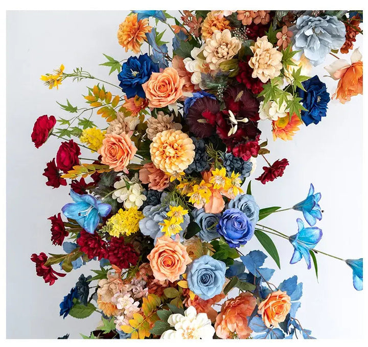 Flower Arch Orange Blue Set Artificial Florals Backdrop for Wedding Proposal Party Decor