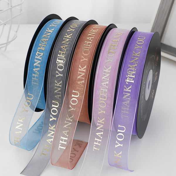 THANK YOU Gold Letters Organza Ribbon (20mmx49Yd)
