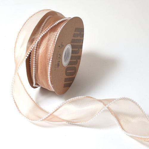 1.5 Inch Sheer Organza Pearl Ribbon for Bridal Bouquets Gifts Wrapping 5 Yard