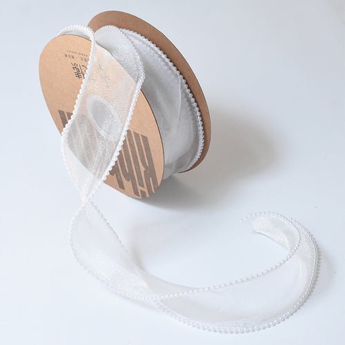 1.5 Inch Sheer Organza Pearl Ribbon for Bridal Bouquets Gifts Wrapping 5 Yard