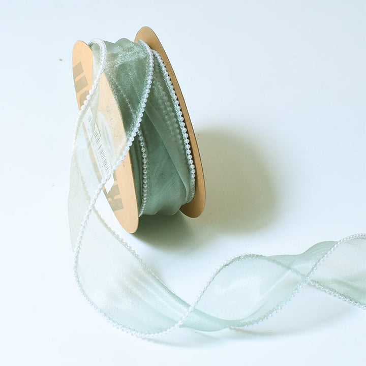 1.5 Inch Sheer Organza Pearl Ribbon for Bridal Bouquets Gifts Wrapping 5 Yard