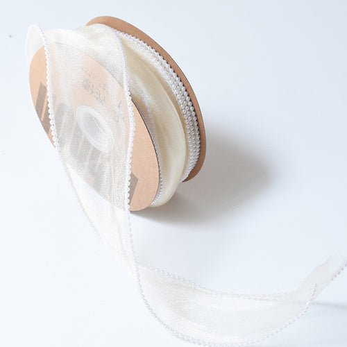 1.5 Inch Sheer Organza Pearl Ribbon for Bridal Bouquets Gifts Wrapping 5 Yard