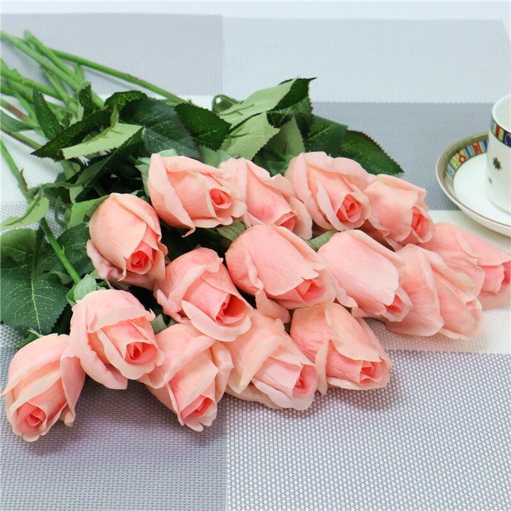 15pcs Artificial Flower Rose Buds Long Stem, perfect as faux flowers.