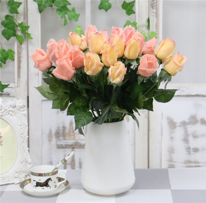 15pcs Artificial Flower Rose Buds Long Stem, perfect as florist fake flowers.