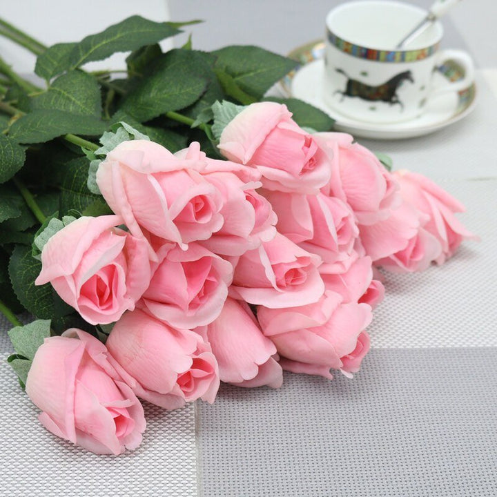 15pcs Artificial Flower Rose Buds Long Stem, perfect as silk flowers.