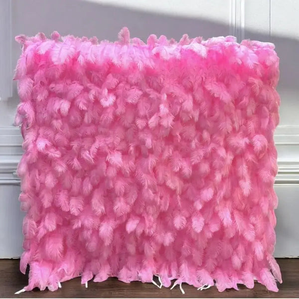 Pink feather wall backdrop for wedding decorations