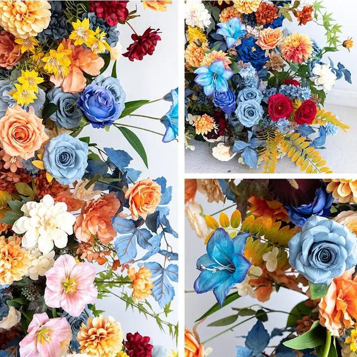 Flower Arch Orange Blue Set Artificial Florals Backdrop for Wedding Proposal Party Decor