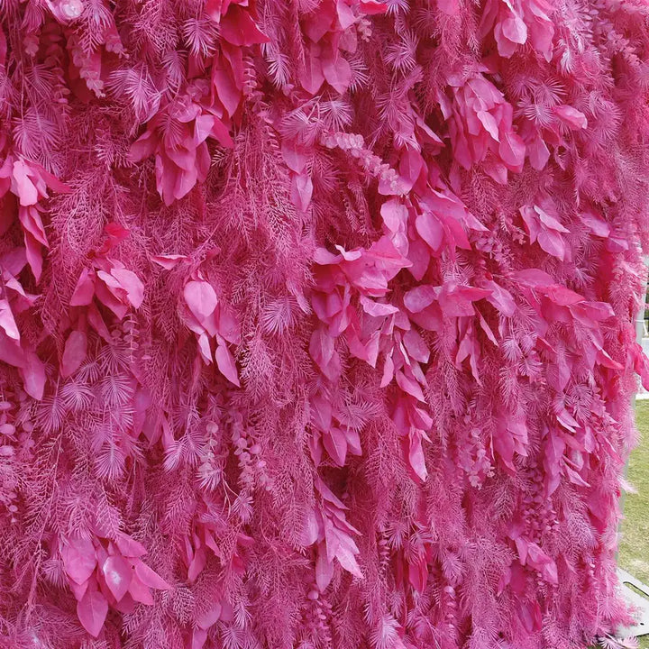 Side view of vibrant pink floral backdrop, perfect for party or prom decoration