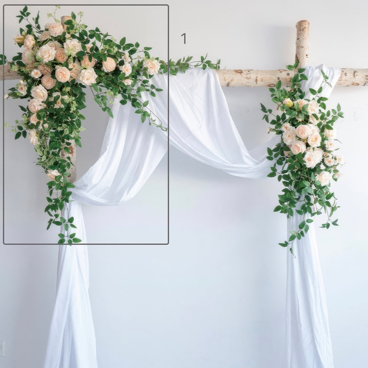 Soft Peach & Blush Wedding Arch Decor With Silk Roses & Drape