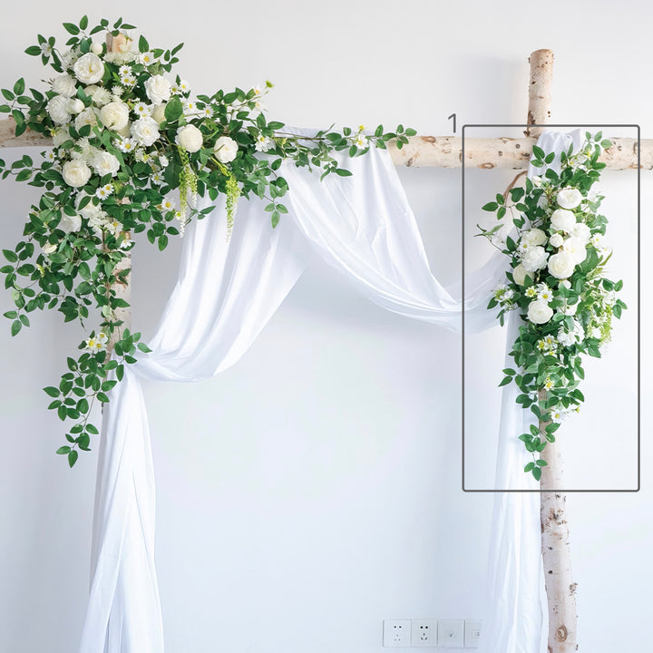 Pristine White & Ivory Wedding Arch Decor With Silk Roses & Drape