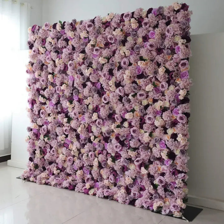 Elegant lavender and rose flower wall backdrop for weddings and parties.