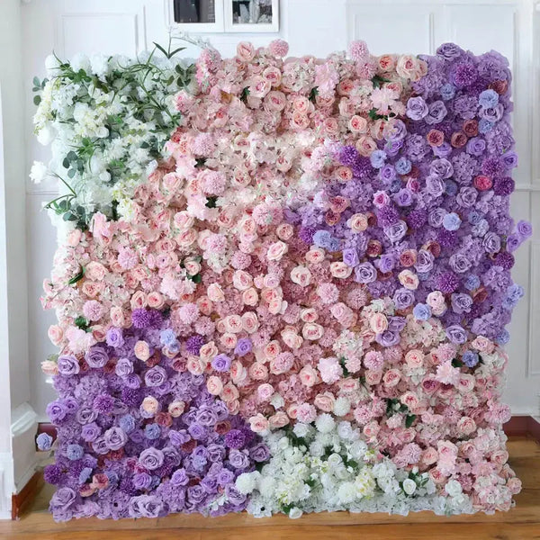 Lush and vibrant winter floral wall backdrop, ideal for adding a magical touch to any event space.
