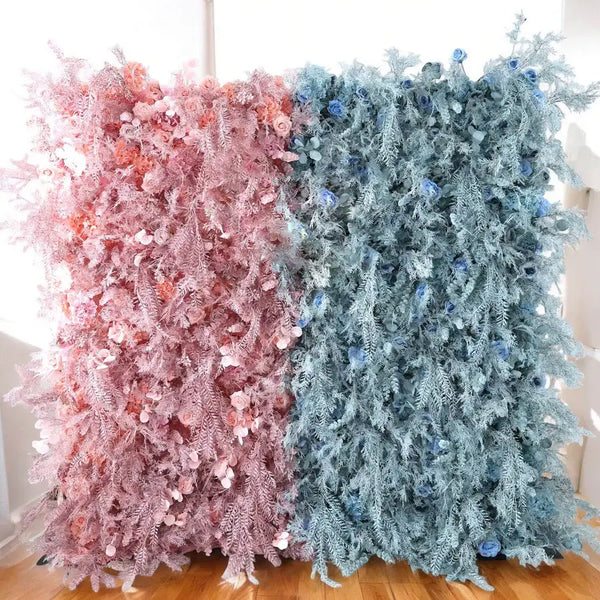  Dreamy Blue and Gray Flower Wall Backdrop for a Romantic Wedding
