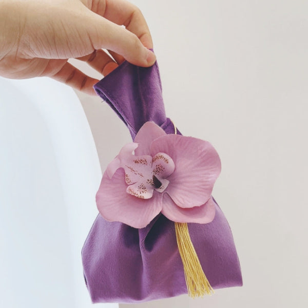 Velvet Gift Bags with Artificial Flower Pack 10