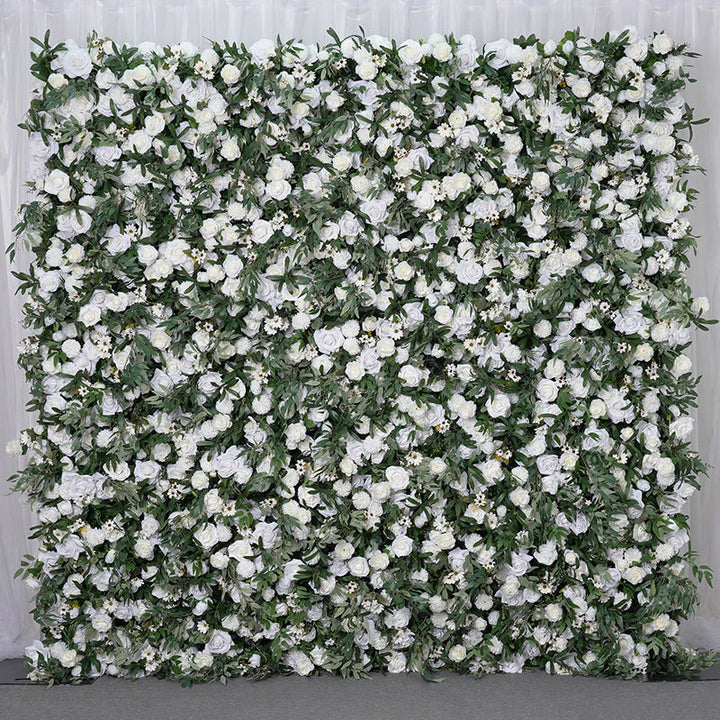 Sophisticated white floral backdrop for weddings and outdoor events.
