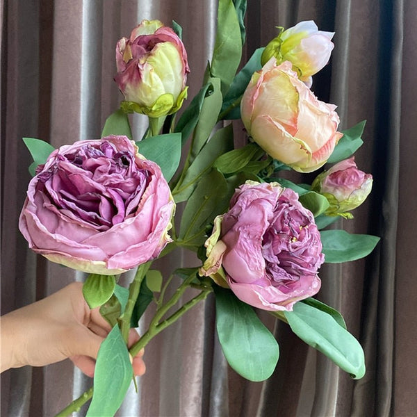 2 Heads Artificial Branch Peony Flower, perfect as silk artificial flowers.