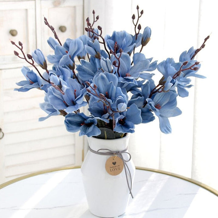 20 Heads Artificial Silk Flower Magnolia Bouquet, perfect as faux flowers.