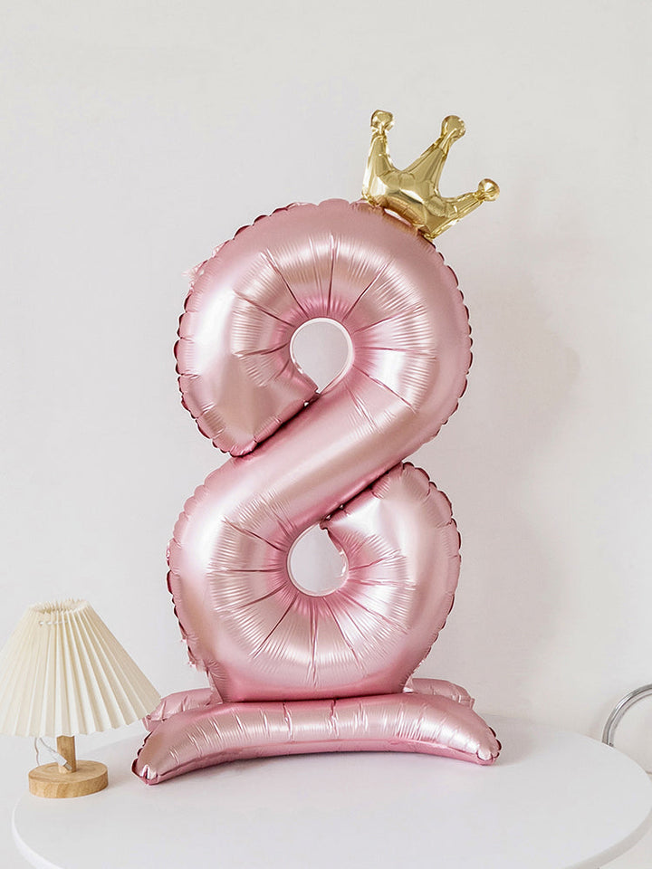 40 Inch Pink Standing Number Balloons with Crown