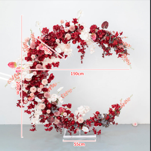 Crescent Moon Red Flower Wedding Arch for Wedding Party Decor Proposal