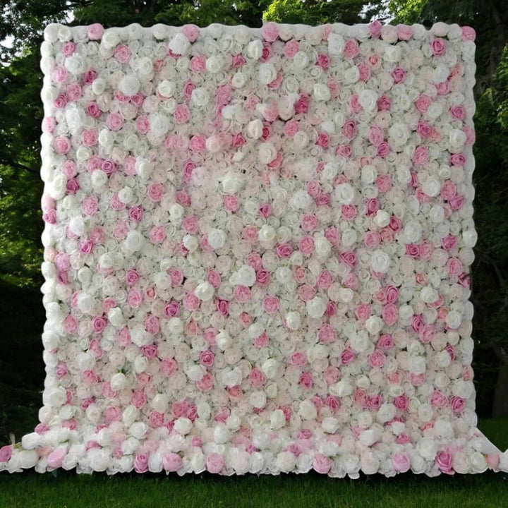 Soft white and pink rose flower wall backdrop for weddings and parties