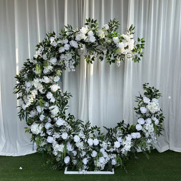 5D White and Green Moon Arch Floral Set Proposal Decor