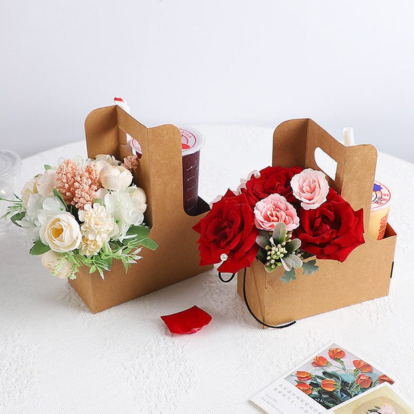 20pcs Kraft Paper Flower Arrangement Coffee Drinks Take Out Boxes