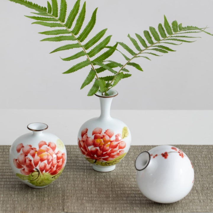 Hand-Painted Peony Mini Ceramic Vase