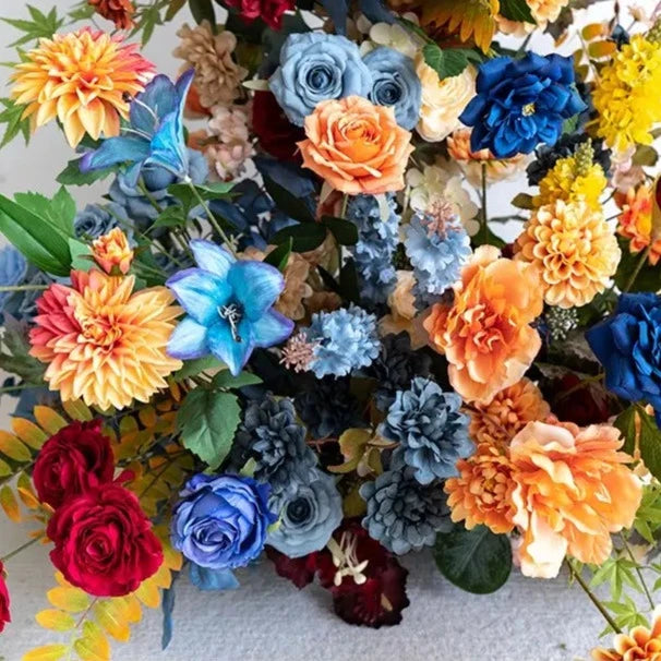 Flower Arch Orange Blue Set Artificial Florals Backdrop for Wedding Proposal Party Decor