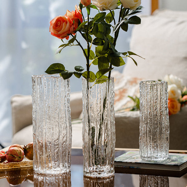 Glacier Textured Transparent Glass Vase