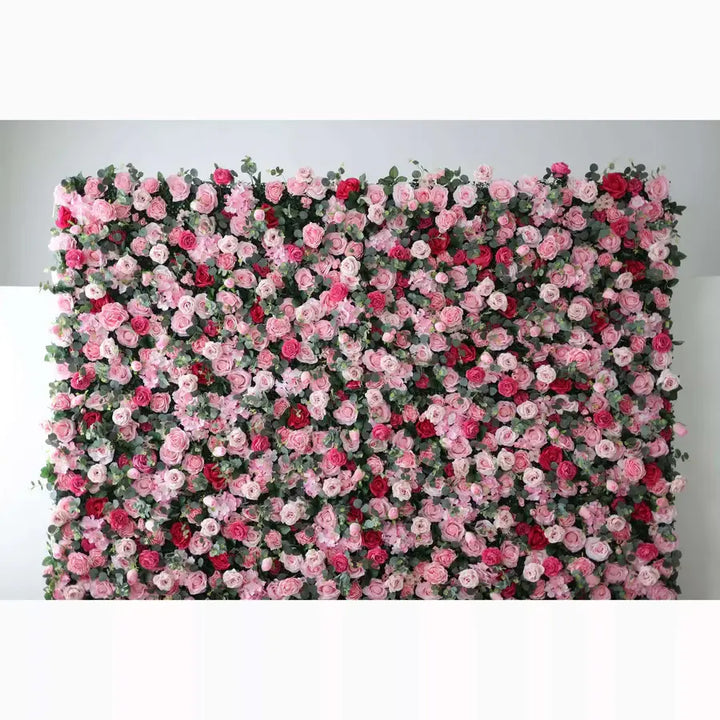 Romantic pink and red rose flower wall backdrop for weddings, parties, and events.