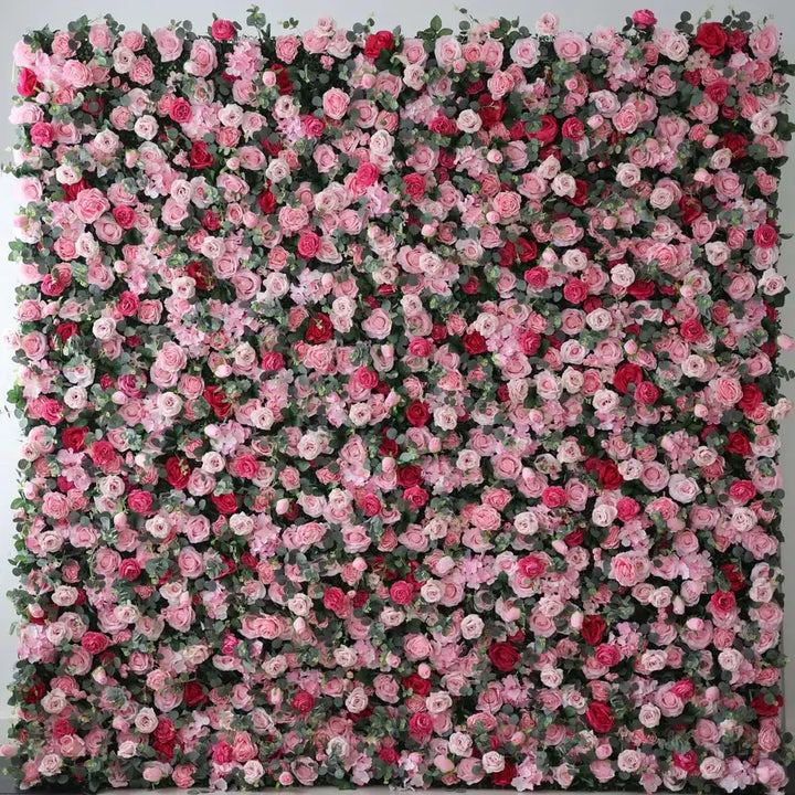 Romantic pink and red rose flower wall backdrop for weddings, parties, and events.