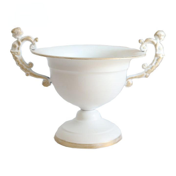 Vintage Metal White Compote Vase with Handles