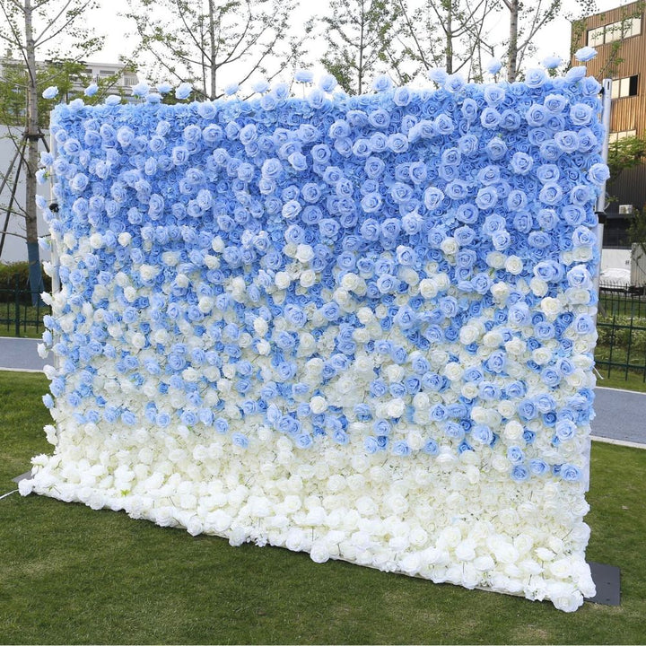 Blue and white gradient flower backdrop for baby showers
