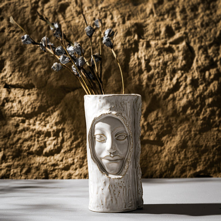 Modern Artistic White Ceramic Face Vase