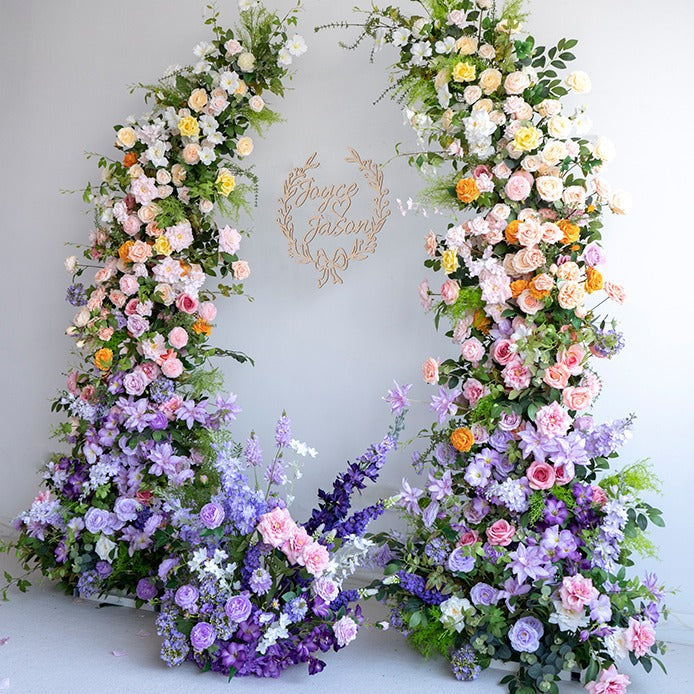 Flower Arch Purple Green Set Artificial Florals Backdrop for Wedding Proposal Party Decor