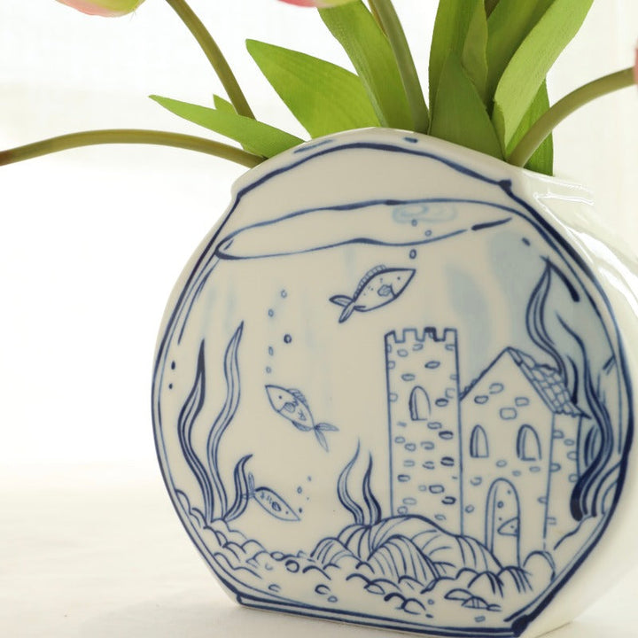 Underwater World Blue and White Porcelain Vase