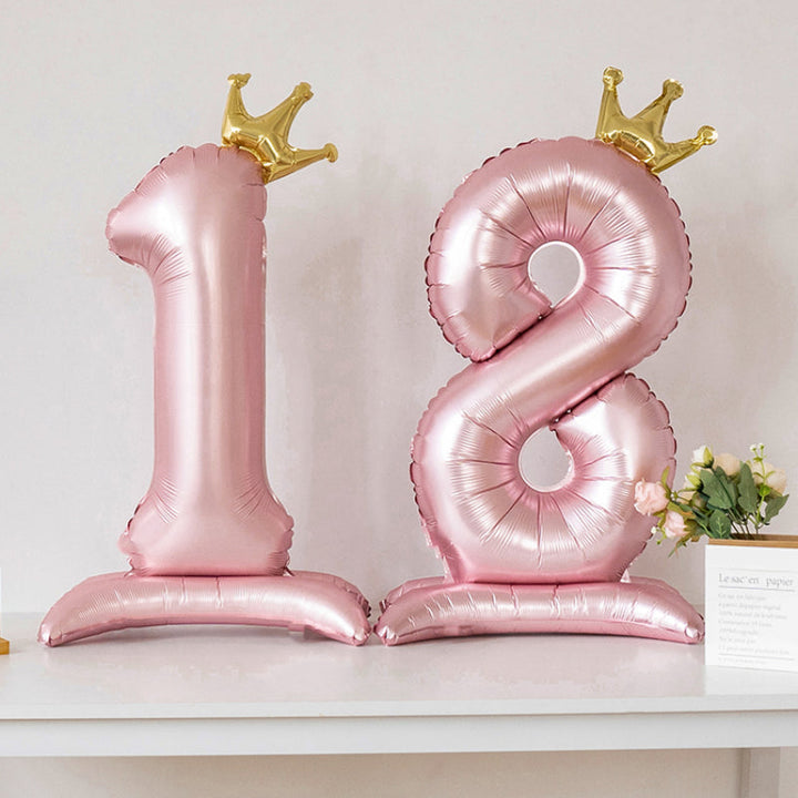 40 Inch Pink Standing Number Balloons with Crown