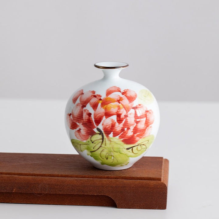 Hand-Painted Peony Mini Ceramic Vase