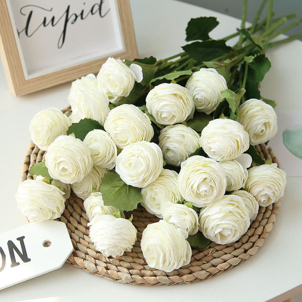3-Head Artificial Rose Branch with Green Leaf, perfect as artificial flowers.