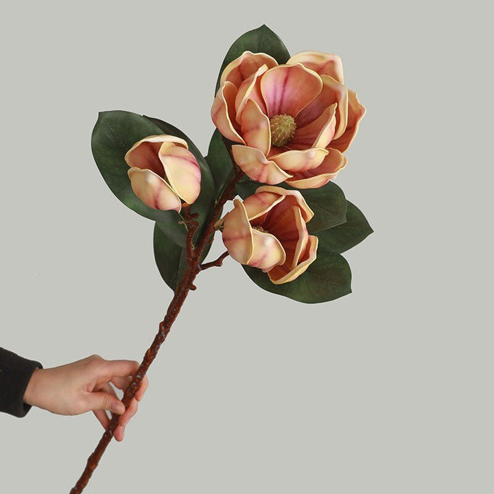 3 Heads Lotus Magnolia Fake Flowers Branch, perfect as artificial plants for outdoors.