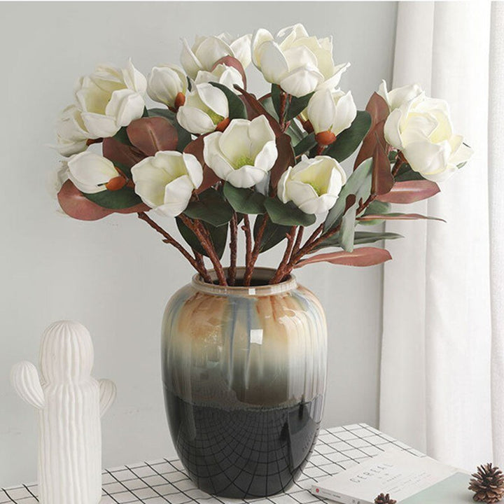 3 Heads Lotus Magnolia Fake Flowers Branch, perfect as faux plant.