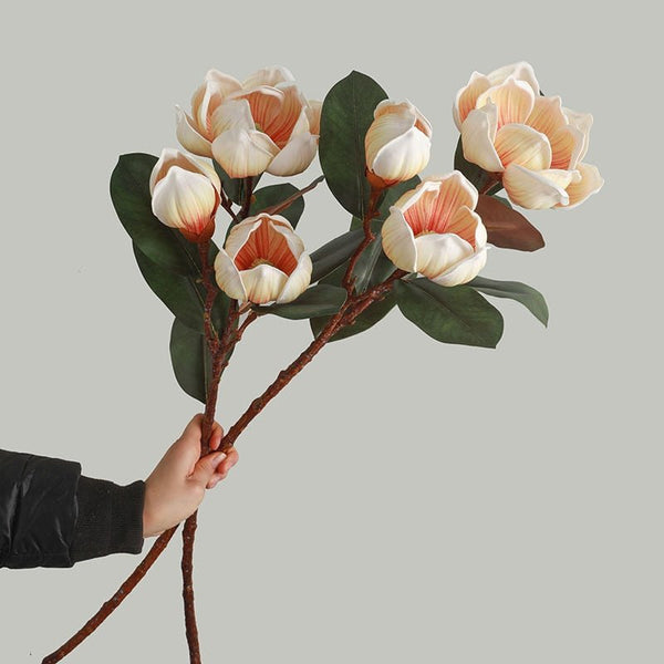 3 Heads Lotus Magnolia Fake Flowers Branch, perfect as fake indoor plants.